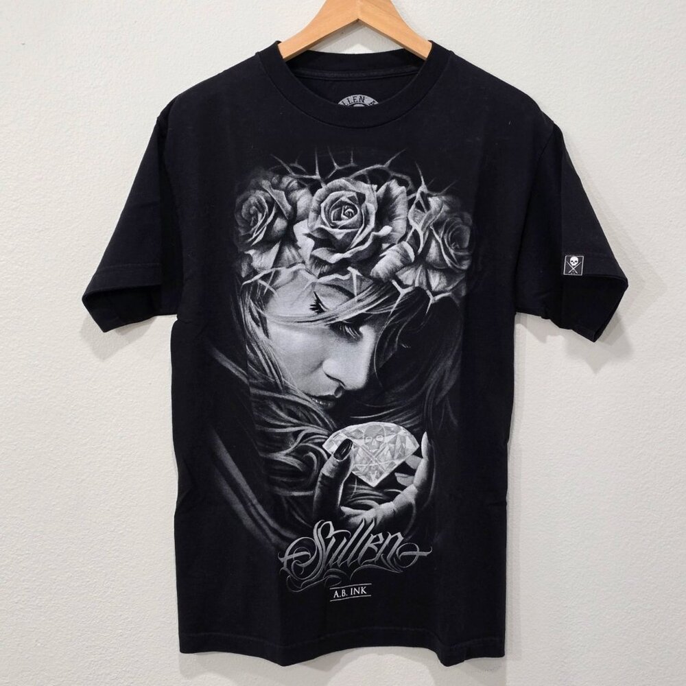 Sullen ✦ Double Sided Tattoo Art Graphic Tee ✦ Black Femme Diamond Roses M - Picture 10 of 12